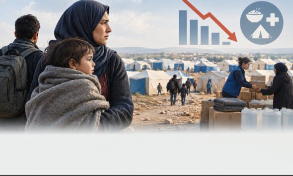 Refugees receiving humanitarian assistance