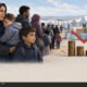 Refugee family receiving humanitarian aid